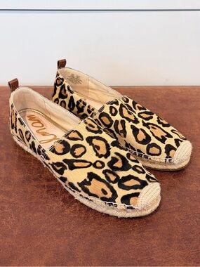 Sam Edelman Leopard Espadrille Flats Slip On Haircalf Boho Chic 8.5 Mobwife
